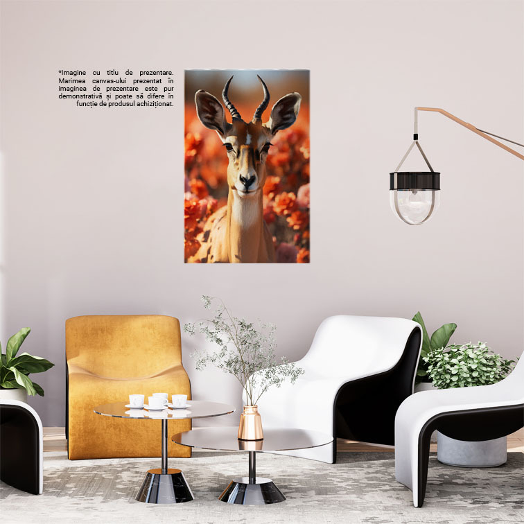Tablou Canvas: Centrul Lanului cu Flori și Căprioara Sensibilă Pictura Digitala 40x25CM [2]