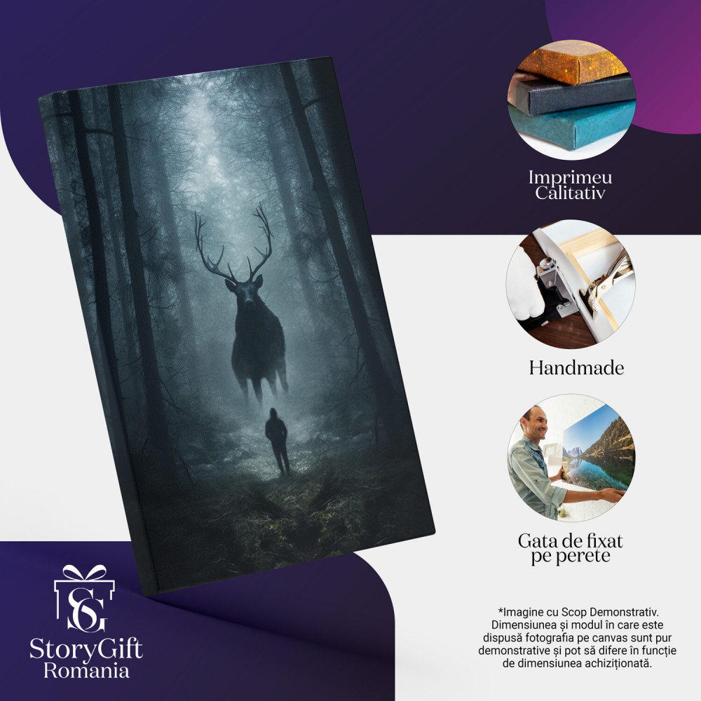 Cerb Uriaș în Fața unui Om - Pădure Sălbatică, Marime 40x25CM [2]