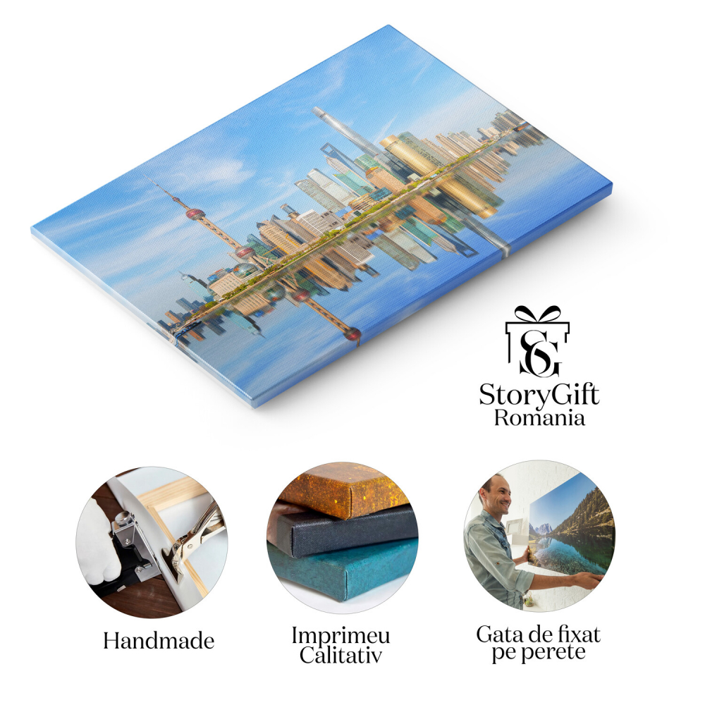 Tablou Canvas: Bund-ul din Shanghai sub Cerul Albastru, Marime 40x25CM [2]