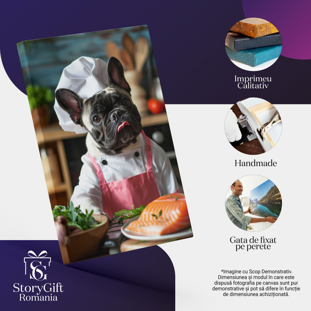 Tablou Canvas Chef Bulldog cu Limba Scoasă, Marime 40x25CM [2]