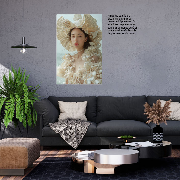 Tablou Canvas Chemarea Mării și Tânăra Acoperită de Scoici Visul Marin Îndeplinit , Pictura Digitala 40x25CM [2]