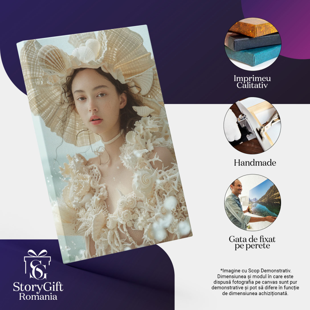 Tablou Canvas Chemarea Mării și Tânăra Acoperită de Scoici Visul Marin Îndeplinit , Pictura Digitala 40x25CM [3]