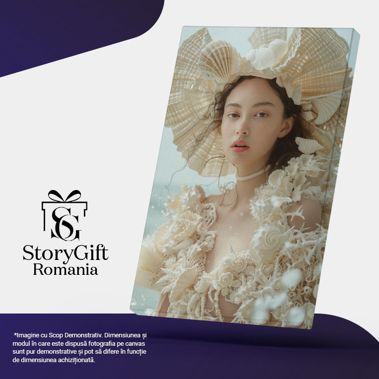 Tablou Canvas Chemarea Mării și Tânăra Acoperită de Scoici Visul Marin Îndeplinit , Pictura Digitala 40x25CM [5]