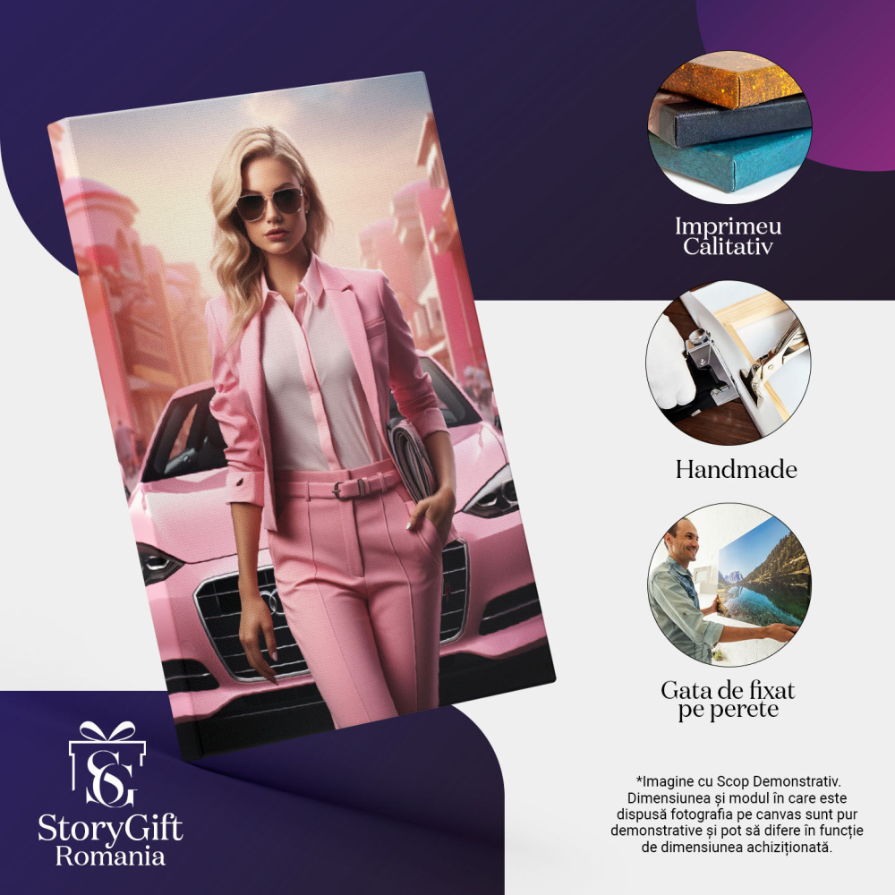 Tablou Canvas: Chic și Vibrantă Moda pe Asfaltul Orașului Silueta în Roz O Zi în Metropolă Pictura Digitala 40x25CM [3]