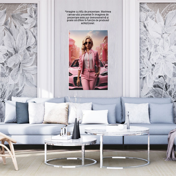 Tablou Canvas: Chic și Vibrantă Moda pe Asfaltul Orașului Silueta în Roz O Zi în Metropolă Pictura Digitala 40x25CM [2]