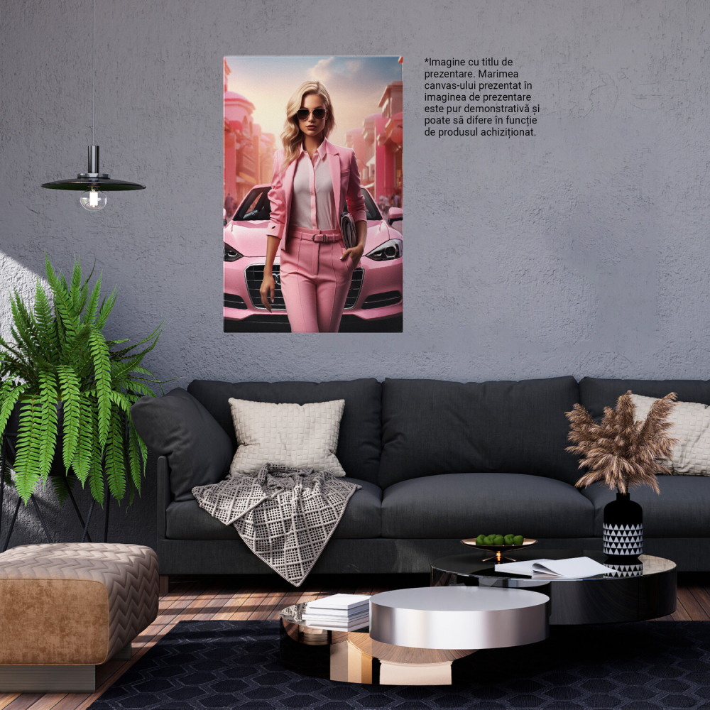 Tablou Canvas - Chic și Vibrant: Moda pe Asfaltul Orașului - Siluetă în Roz, Marime 40x25CM [3]