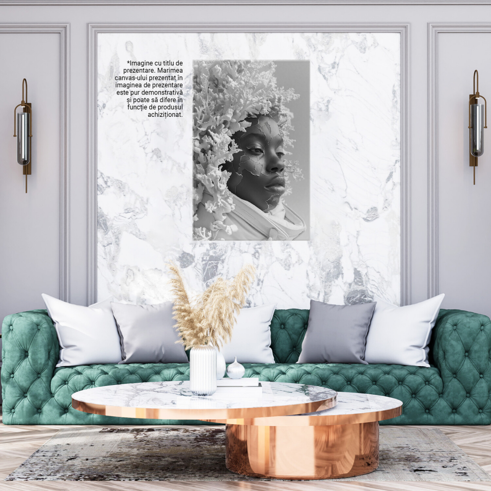 Chip Feminin Alb-Negru cu Buze Mari și Ramuri Albe, Marime 40x25CM [3]