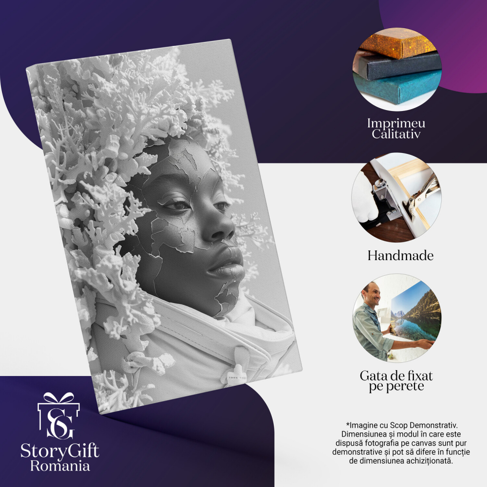 Chip Feminin Alb-Negru cu Buze Mari și Ramuri Albe, Marime 40x25CM [2]