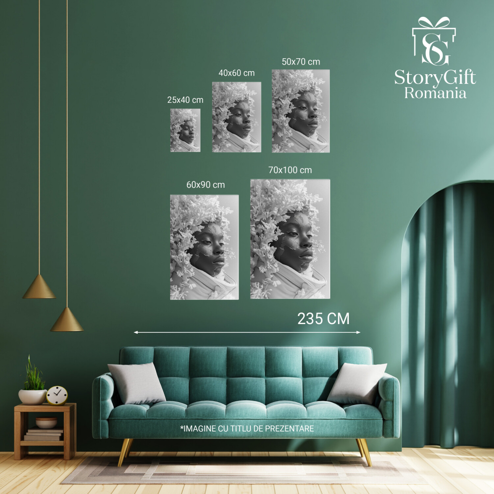 Chip Feminin Alb-Negru cu Buze Mari și Ramuri Albe, Marime 40x25CM [4]