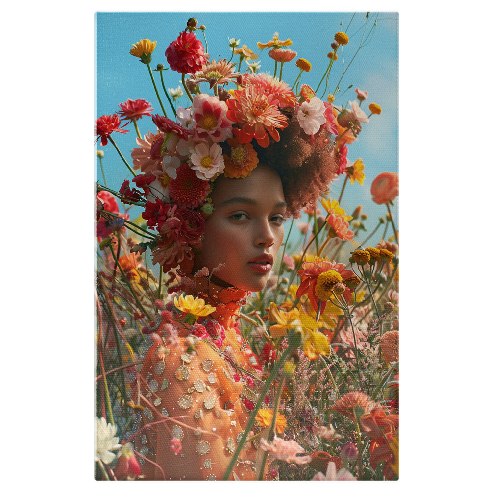 Chip feminin în câmp cu flori colorate și pălărie din flori, Marime 40x25CM [1]