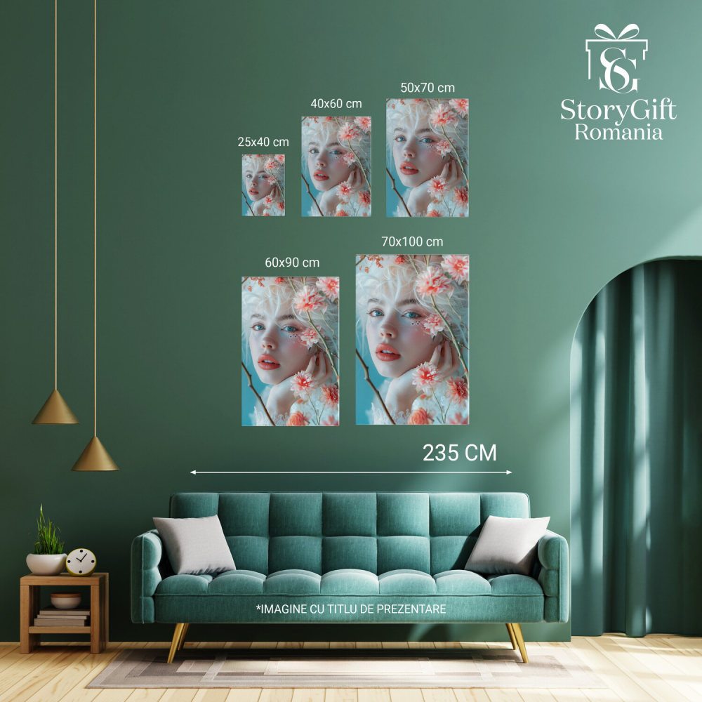 Chip Alb de Fată cu Ochii Albastri și Buze Roz, Alături de Flori - Pictură Digitală, Marime 40x25CM [4]