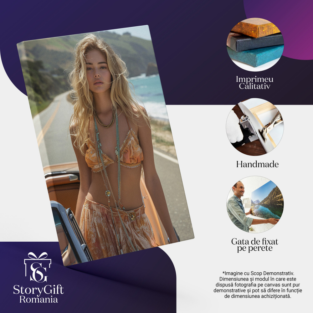 Fata Chic în Mașina Decapotabilă - Pictură Digitală, Marime 40x25CM [2]