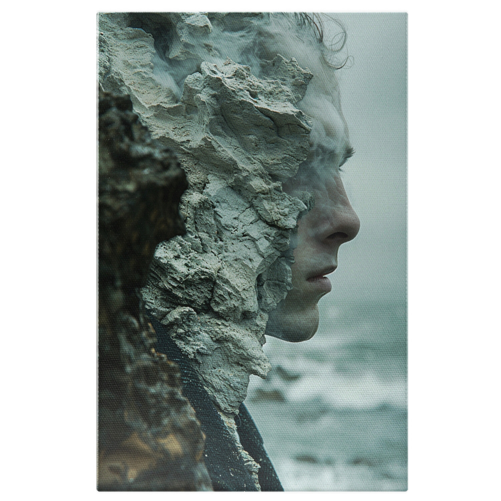 Chipul Bărbatului Cioplit în Piatră Calcar și Fum la Malul Mării - Sculptură a Caracterului, Marime 40x25CM [1]