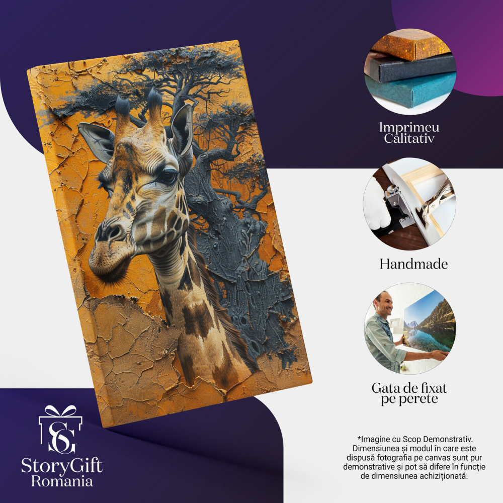 Chipul unei Girafe cu Ochii Întunecați - Tablou Canvas, Marime 40x25CM [2]