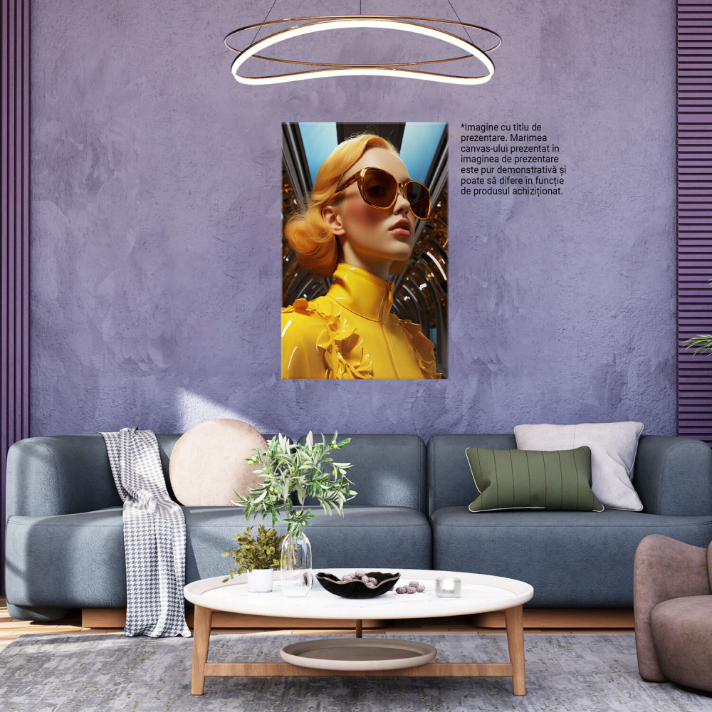 Close-up Portret Femeie Blondă în Haute Couture cu Cercei și Ochelari - Pictură Digitală, Marime 40x25CM [4]