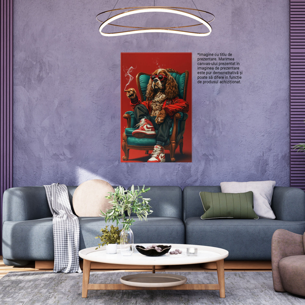 Tablou Canvas Cocker Modern Fumând în Fotoliu cu Bascheți Nike | Artă Digitală, Marime 40x25CM [3]