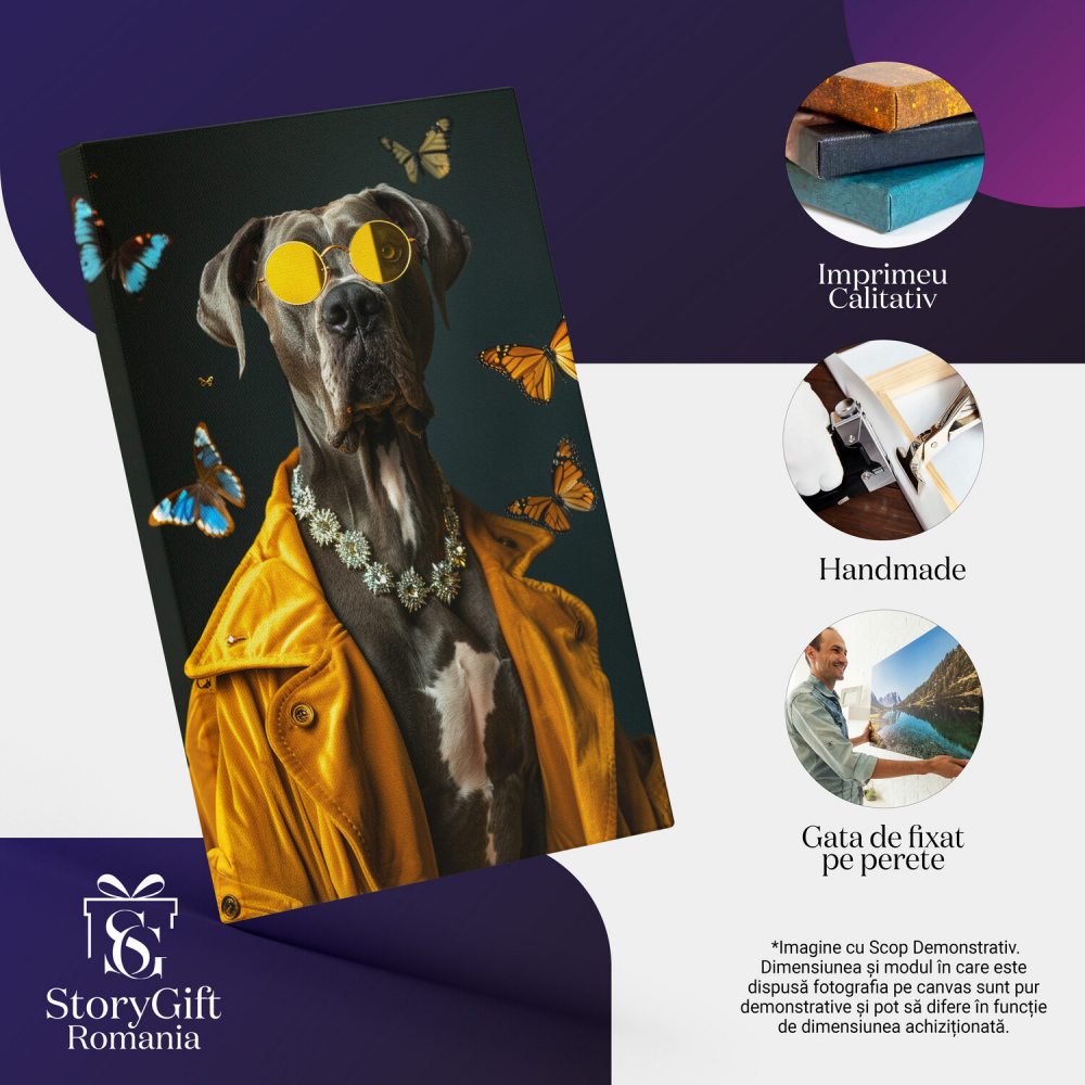 Tablou Canvas Canis Mare Danez cu Colier de Diamante - Pictură Digitală, Marime 40x25CM [2]