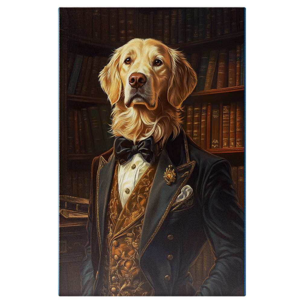  Tablou Canvas Personalizat Conte Regal În Bibliotecă Cu Sacou Albastru Și Papion NegruMarime 70x50CM [1]