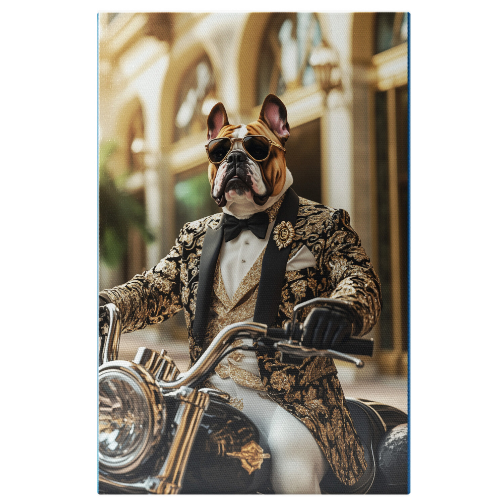 Tablou Canvas Personalizat Conte Regal Pe Motocicletă Neagră Cu Sacou AuritMarime 40x25CM [1]