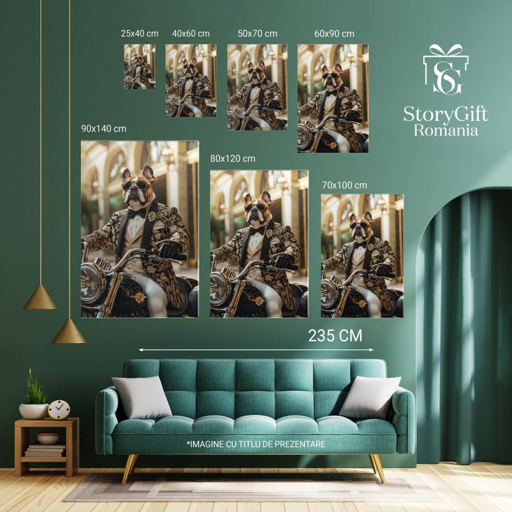 Tablou Canvas Personalizat Conte Regal Pe Motocicletă Neagră Cu Sacou AuritMarime 40x25CM [6]