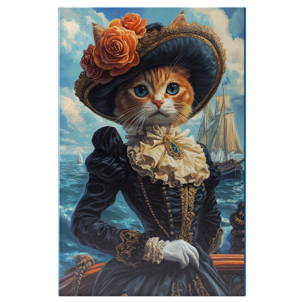  Tablou Canvas Personalizat Contesa Pe Barca Cu Rochie Albastră Și MedalionMarime 70x50CM [1]