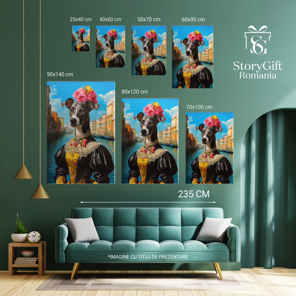 Tablou Canvas Personalizat - Animal în Ținută Regală cu Papion Roz în Venetia
Marime 100x70CM [6]