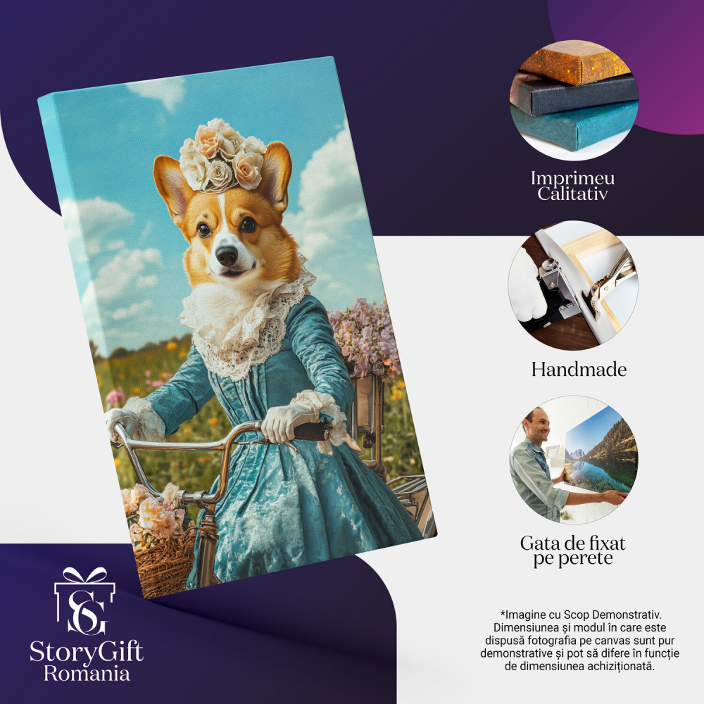  Tablou Canvas Personalizat Contesă Regală Pe Bicicletă Cu Rochie AlbastrăMarime 70x50CM [4]