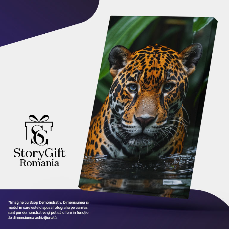 Tablou Canvas Contrast Vibrant Portocaliul cu Pete al Tigrului Strălucint Printre Frunzele Verzi , Pictura Digitala 40x25CM [5]