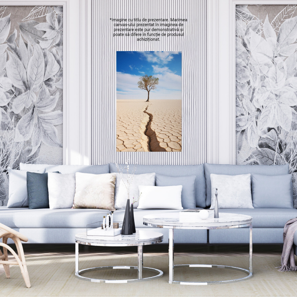 Tablou Canvas Copac în Mijlocul Pustiului | Pictură Digitală cu Pământ Uscat de la Secetă, Marime 40x25CM [4]