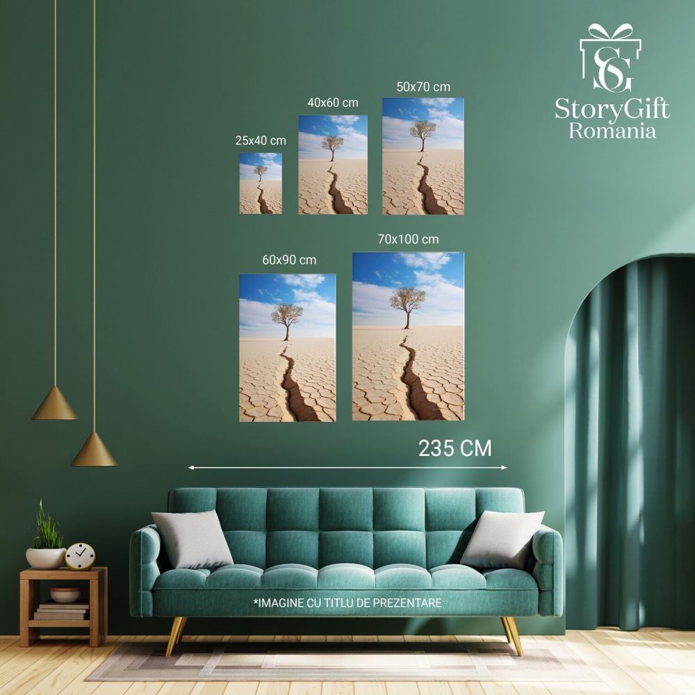 Tablou Canvas Copac în Mijlocul Pustiului | Pictură Digitală cu Pământ Uscat de la Secetă, Marime 40x25CM [3]