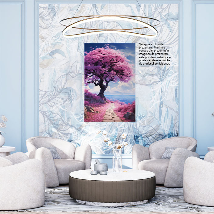 Tablou Canvas:  Copac și Potecă cu Flori Roz- Natură și Peisaj Pictura Digitala 40x25CM [2]