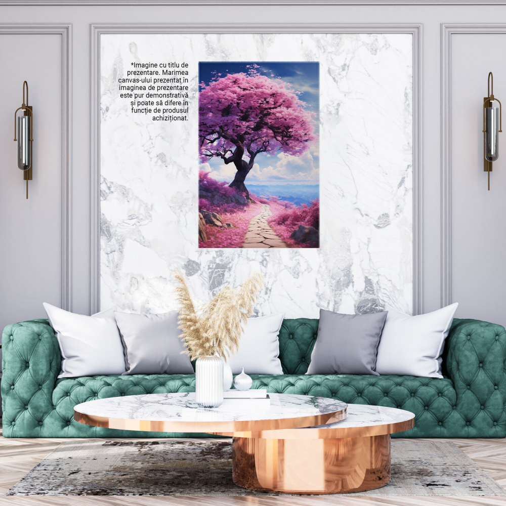 Copac cu Flori Roz și Potecă - Peisaj Natural - Pictură Digitală, Marime 40x25CM [4]