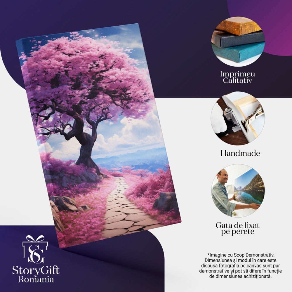 Copac cu Flori Roz și Potecă - Peisaj Natural - Pictură Digitală, Marime 40x25CM [2]