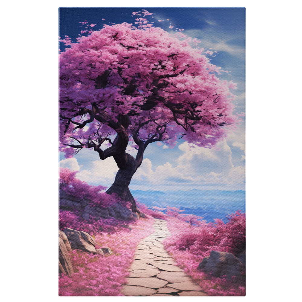 Copac cu Flori Roz și Potecă - Peisaj Natural - Pictură Digitală, Marime 40x25CM [1]