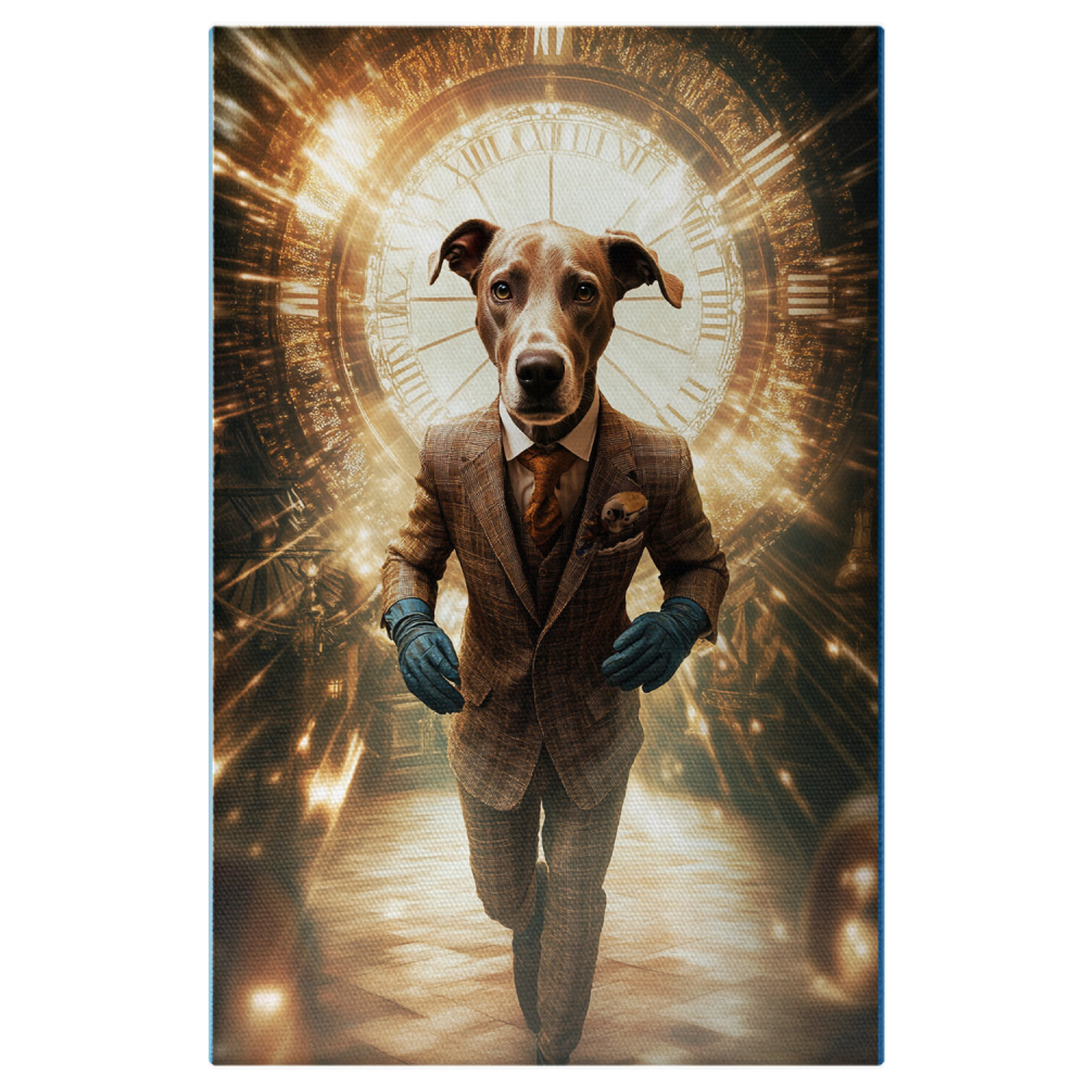 Costum Bej în Carouri cu Cravată și Ceas Ilustrând Trecerea TimpuluiMarime 70x50CM [1]