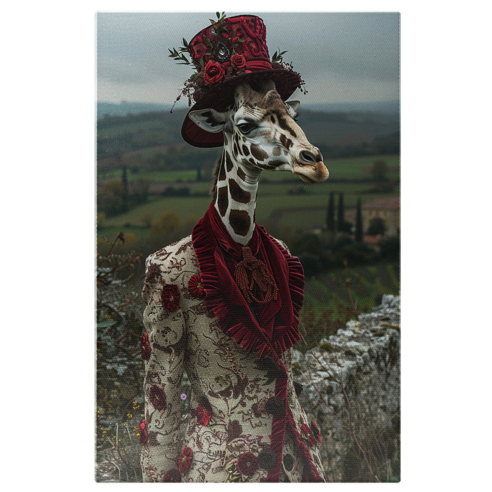 Tablou Canvas Girafă în Costum Elegant cu Catifea și Flori, Marime 40x25CM [1]