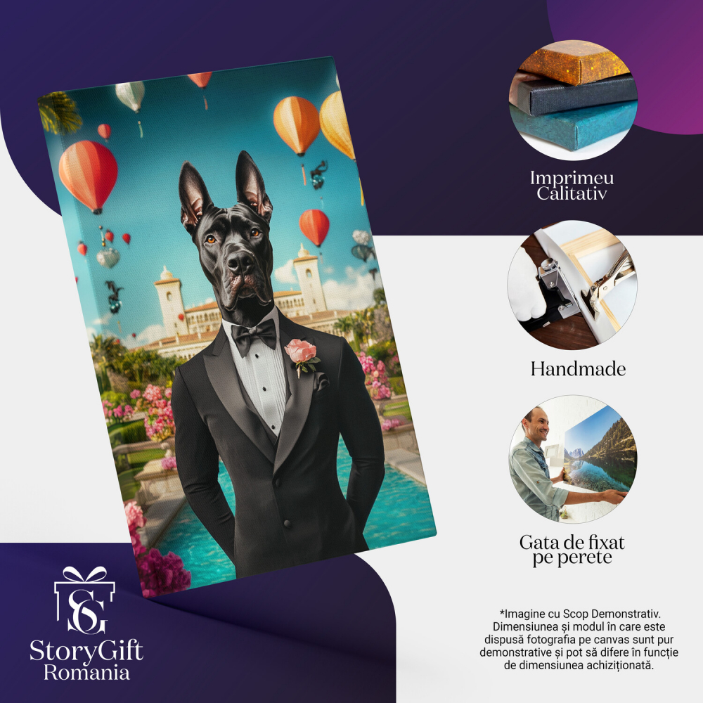 Tblou Canvas Personalizat - Animal în Costum Clasic cu Papion și Trandafir RozMarime 90x60CM [4]