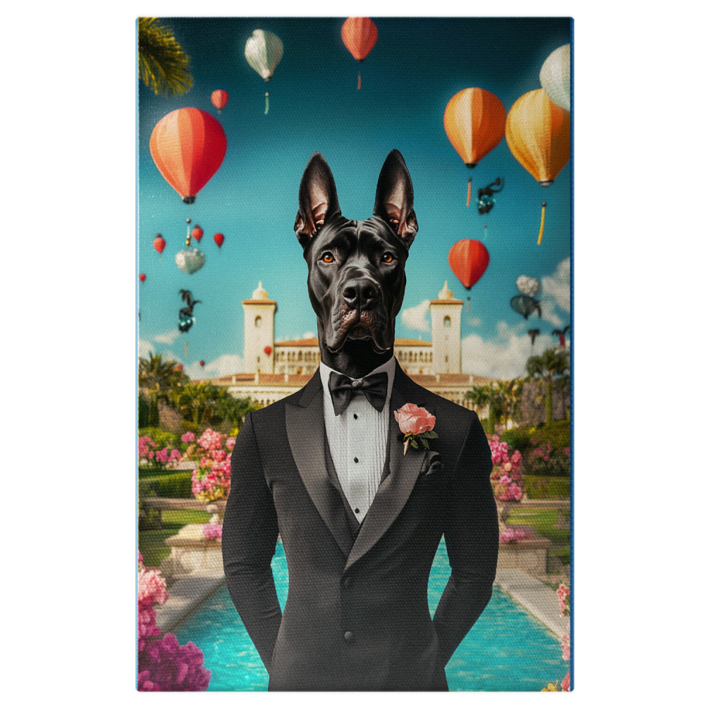 Tblou Canvas Personalizat - Animal în Costum Clasic cu Papion și Trandafir RozMarime 90x60CM [1]