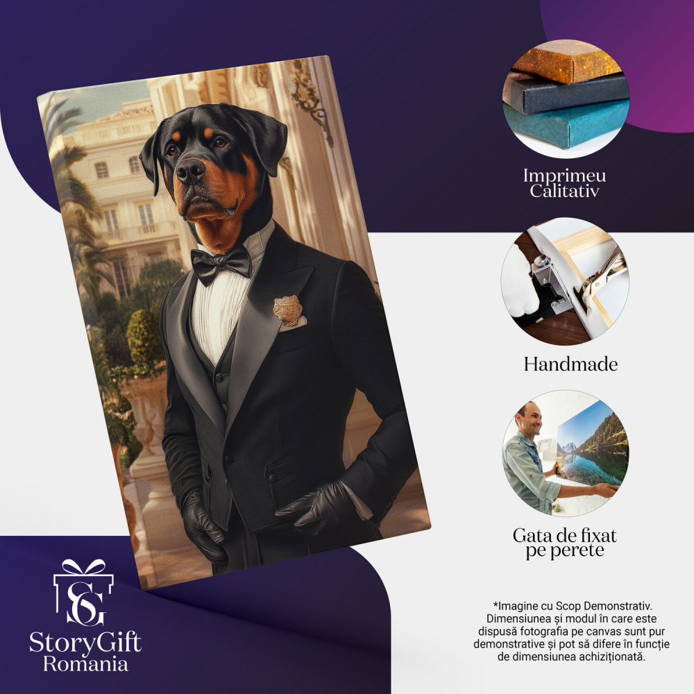  Tablou Canvas Personalizat Costum Regal Negru Cu Papion Floare Roz În Curtea PalatuluiMarime 40x25CM [4]