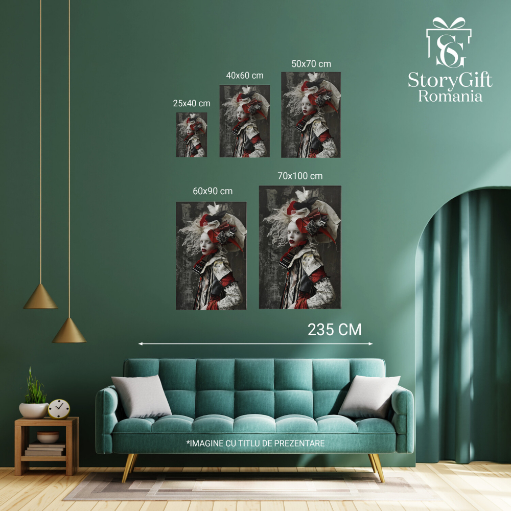 Tablou Canvas - Costum Mad Hatter Alb și Roșu cu Detalii Negre pe Fundal de Beton Învechit, Marime 40x25CM [4]