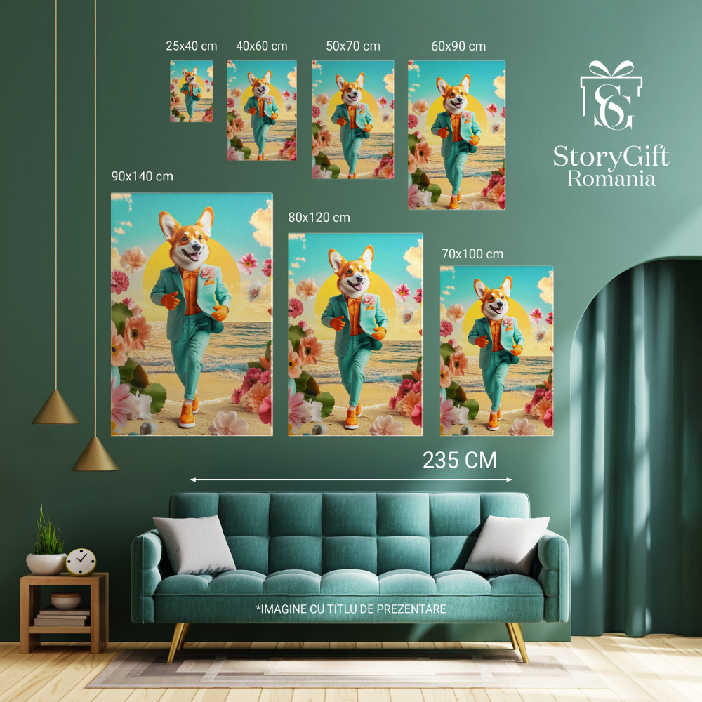 Tablou Canvas Personalizat - Animal în Costum Turcoaz cu Floare Roz
Marime 40x25CM [6]