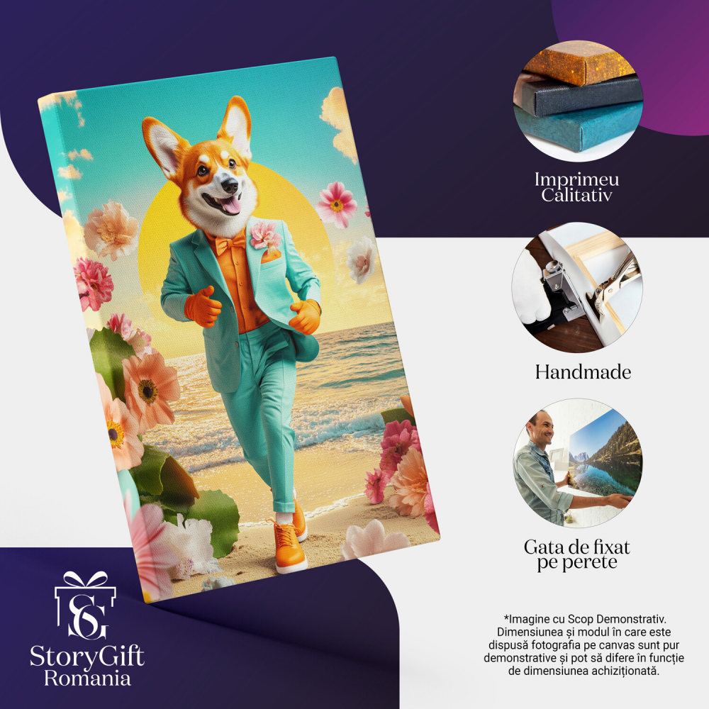 Tablou Canvas Personalizat - Animal în Costum Turcoaz cu Floare Roz
Marime 40x25CM [4]