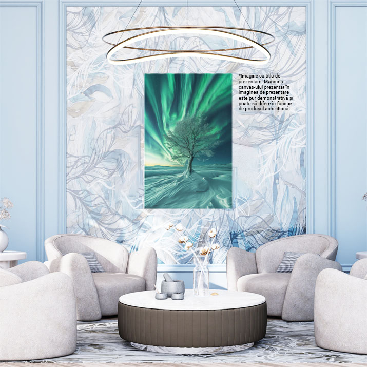 Tablou Canvas: Crengile Albe ale Copacului Înzăpezit Ating Magia Verde de la Capătul Lumii Pictura Digitala 40x25CM [2]