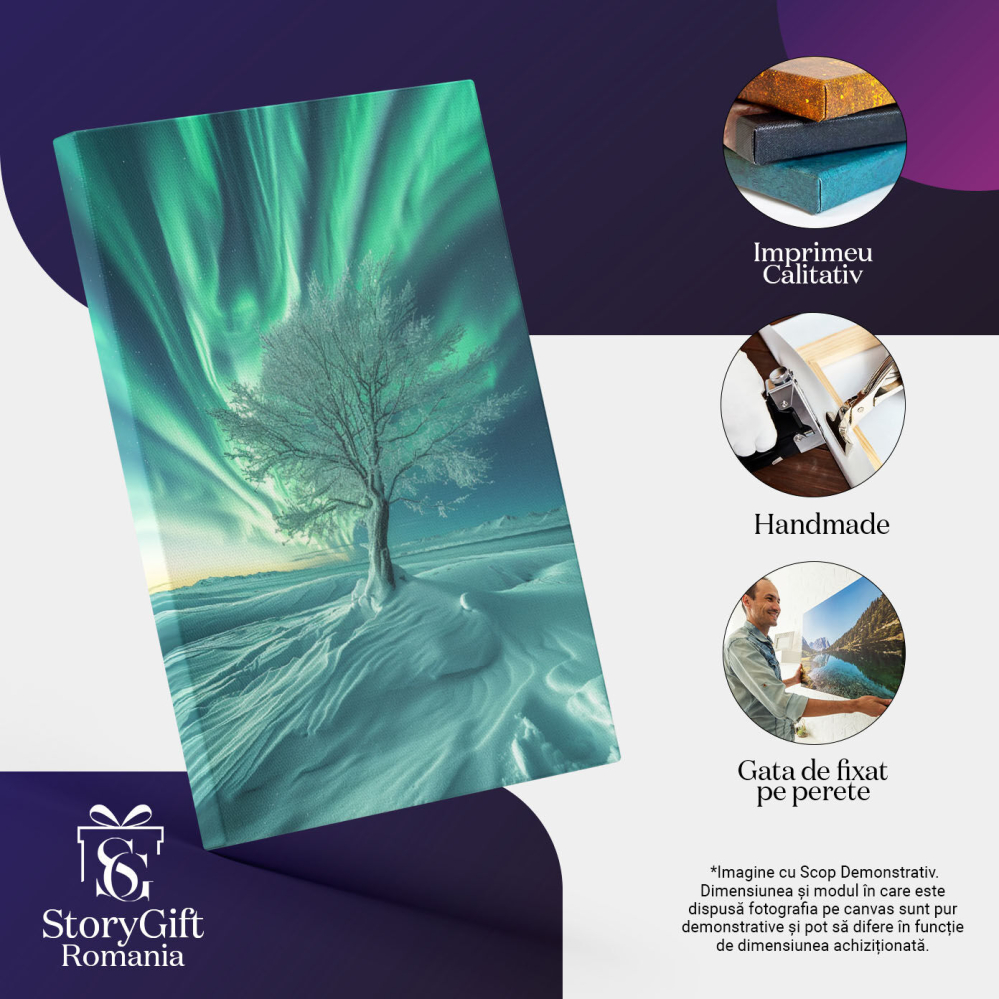 Tablou Canvas: Crengile Albe ale Copacului Înzăpezit Ating Magia Verde de la Capătul Lumii Pictura Digitala 40x25CM [3]