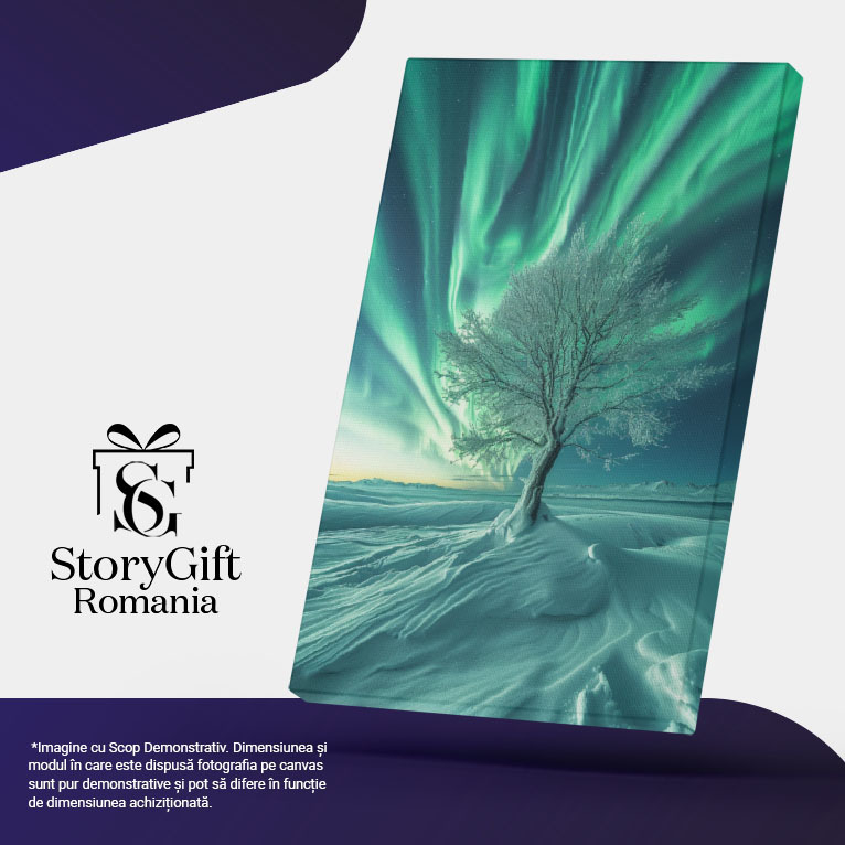 Tablou Canvas: Crengile Albe ale Copacului Înzăpezit Ating Magia Verde de la Capătul Lumii Pictura Digitala 40x25CM [5]