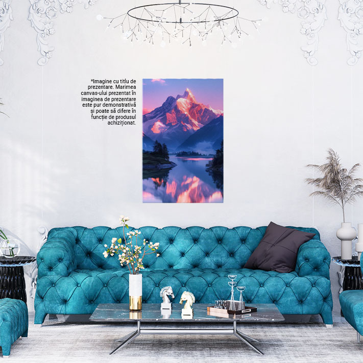 Tablou Canvas: Crestele Roz ale Munților Peisajul Iernii Se Reflectă în Apa dintre Văi Pictura Digitala 40x25CM [2]