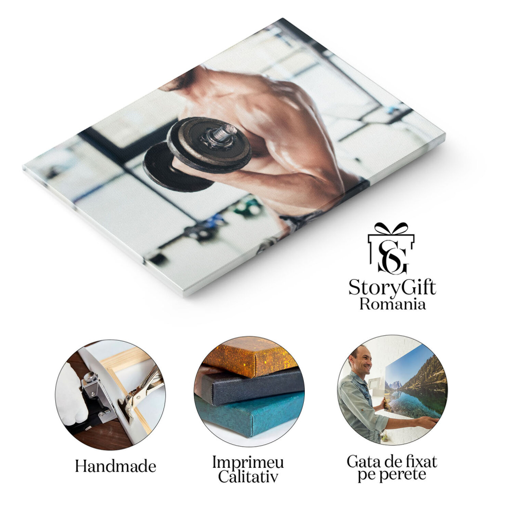 Tablou Canvas cu Antrenament cu Gantere - Determinare, Barbat, Sala de Sport 40x25CM [2]