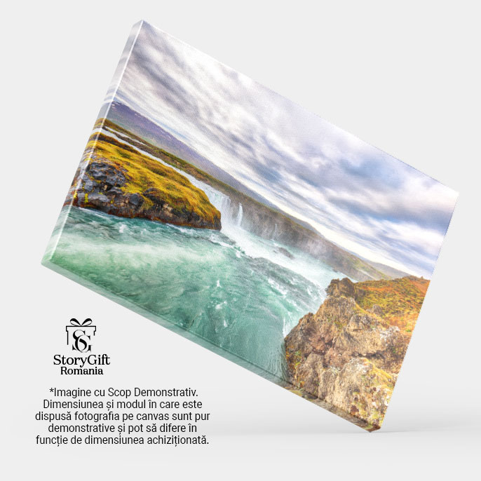 Tablou canvas cu apa, rau, cascada, cer, nori, munti, pietre, multicolor 40x25CM [4]