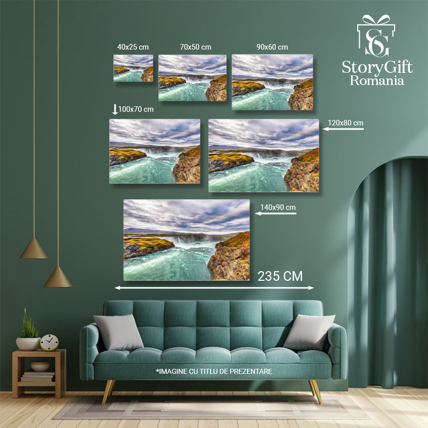 Tablou canvas cu apa, rau, cascada, cer, nori, munti, pietre, multicolor 40x25CM [5]