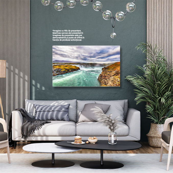 Tablou canvas cu apa, rau, cascada, cer, nori, munti, pietre, multicolor 40x25CM [3]